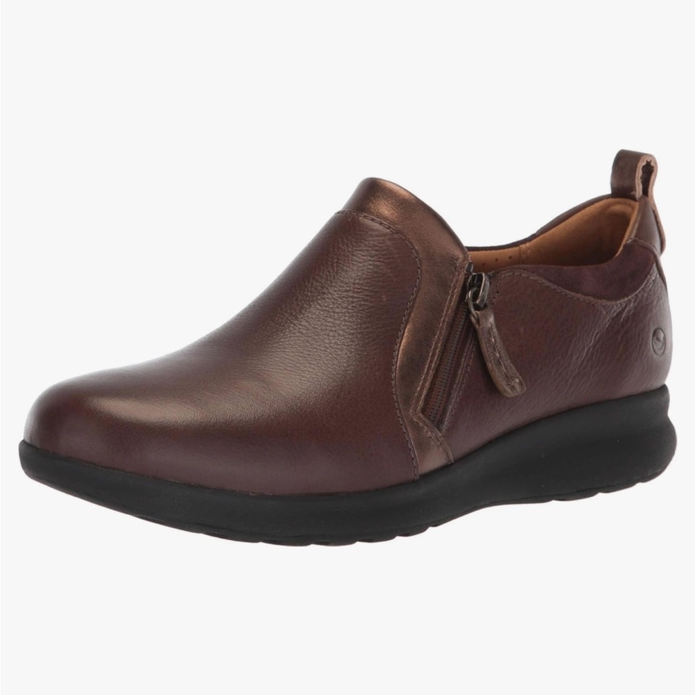 Women's Clarks Unstructured Un Adorn Zip Dark Brown Leather Narrow Width Size 8